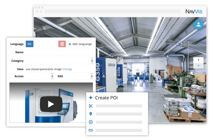 Advanced users can manage users and access for POIs in NavVis IndoorViewer, or upload custom categories and languages.